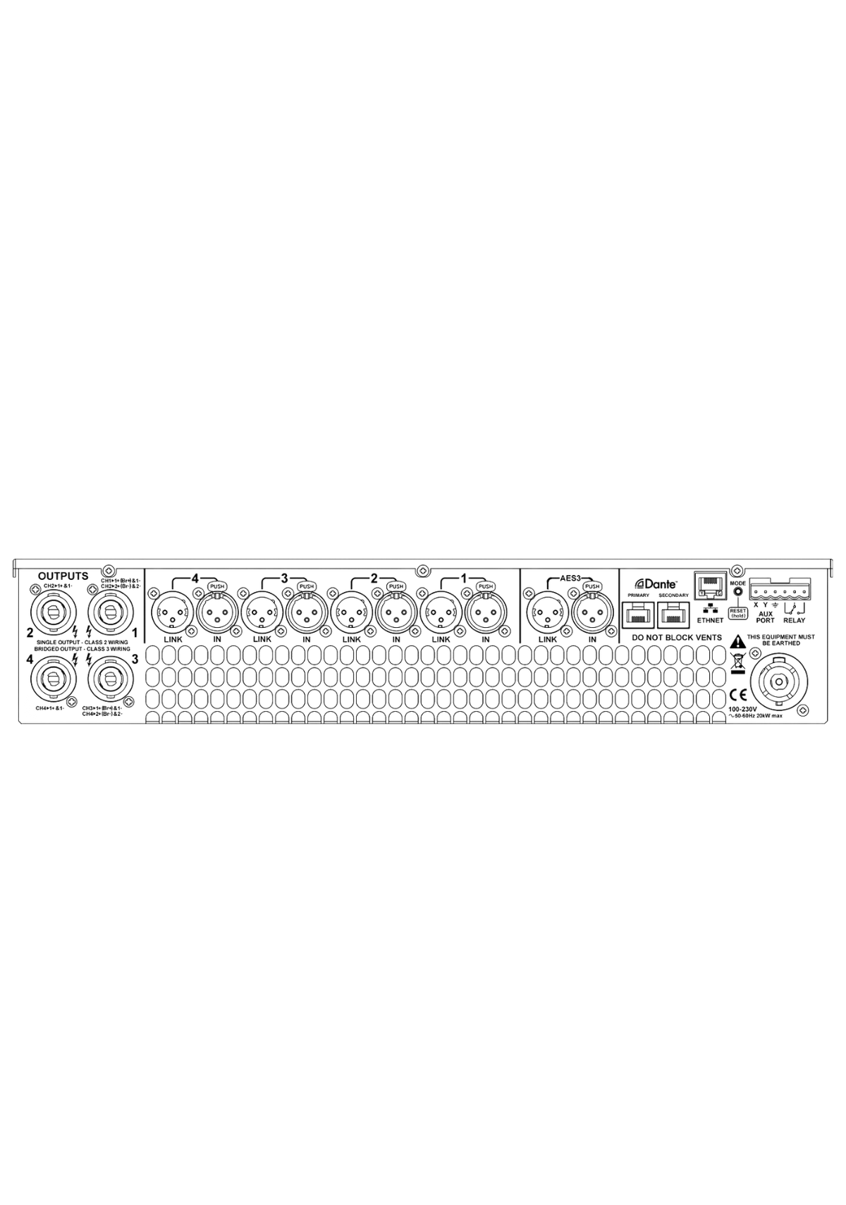 LINEA RESEARCH 44 M20 DANTE 4-Channel DSP Power Amplifier Ñ 4 _ 3,000 W @ 4½/100V