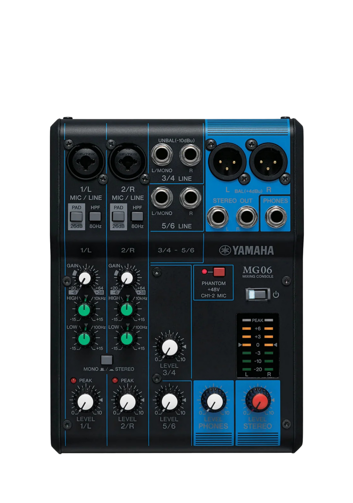 YAMAHA MG06 6-Channel Mixing Console 2 Mic / 6 Line with Knobs
