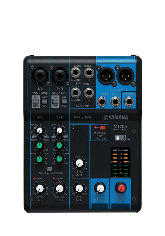 YAMAHA MG06 6-Channel Mixing Console 2 Mic / 6 Line with Knobs