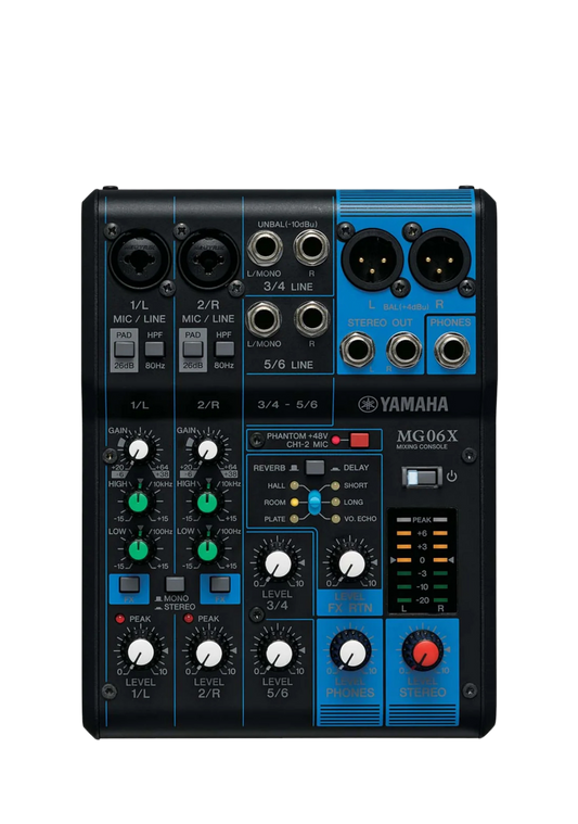YAMAHA MG06X 6-Ch Mixing Console 2 Mic / 6 Line + SPX with Knobs
