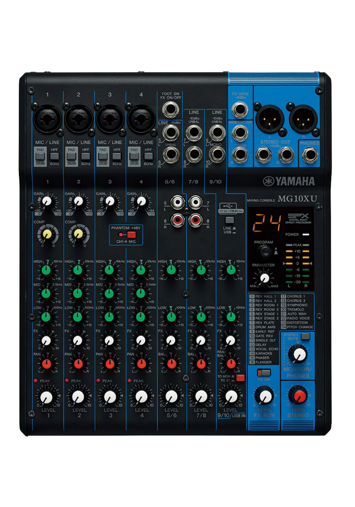YAMAHA MG10XU 10-Ch Mixing Console 4 Mic / 10 Line + SPX with Knobs