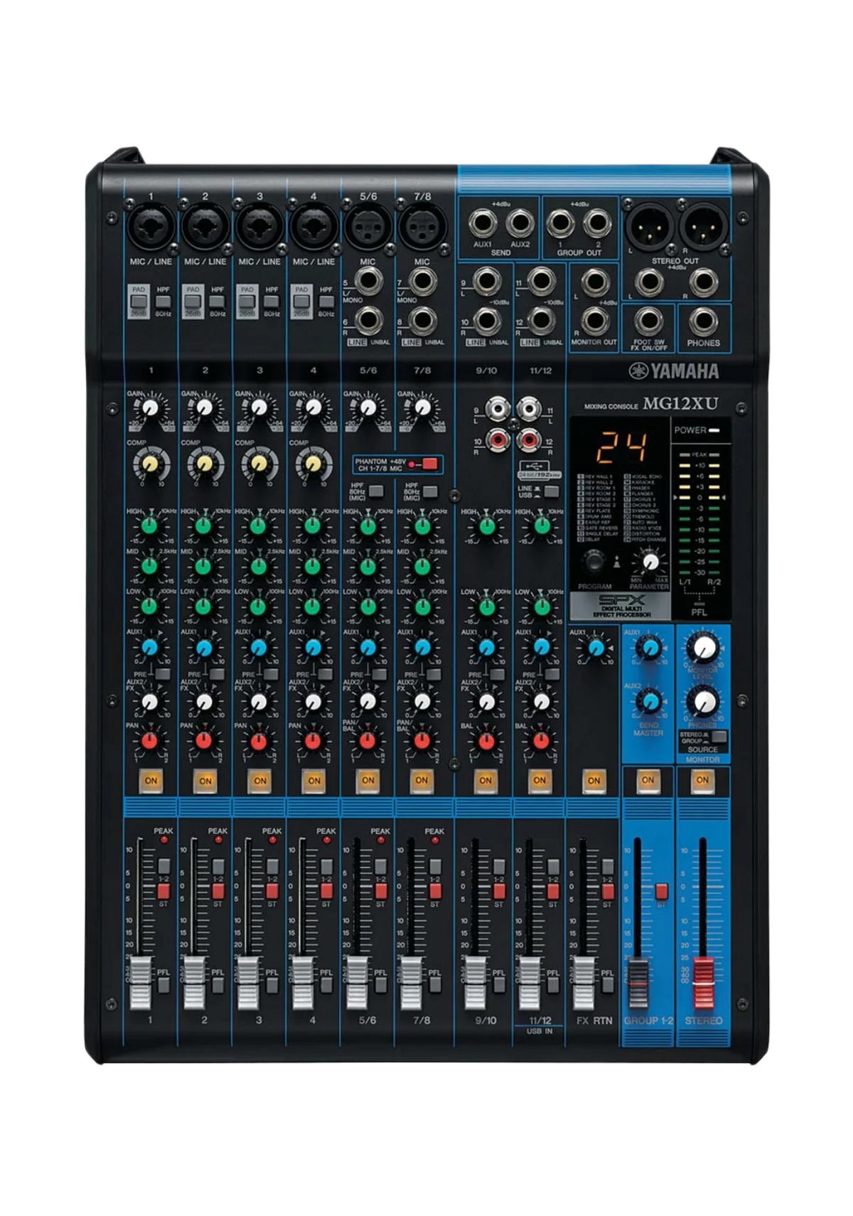 YAMAHA MG12XU 12-Ch Mixing Console 6 Mic / 12 Line + SPX with Faders
