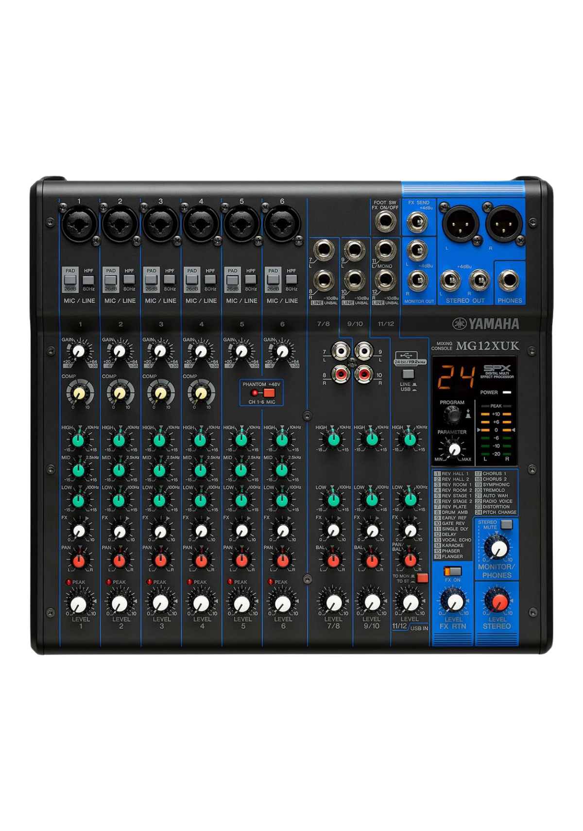 YAMAHA MG12XUK 12-Ch Mixing Console 6 Mic / 12 Line + SPX with Knobs