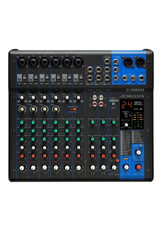 YAMAHA MG12XUK 12-Ch Mixing Console 6 Mic / 12 Line + SPX with Knobs