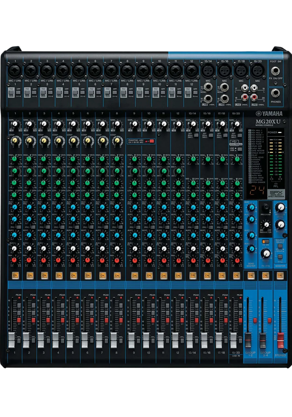 YAMAHA MG20XU 20-Ch Mixing Console 16 Mic / 20 Line + SPX with Faders